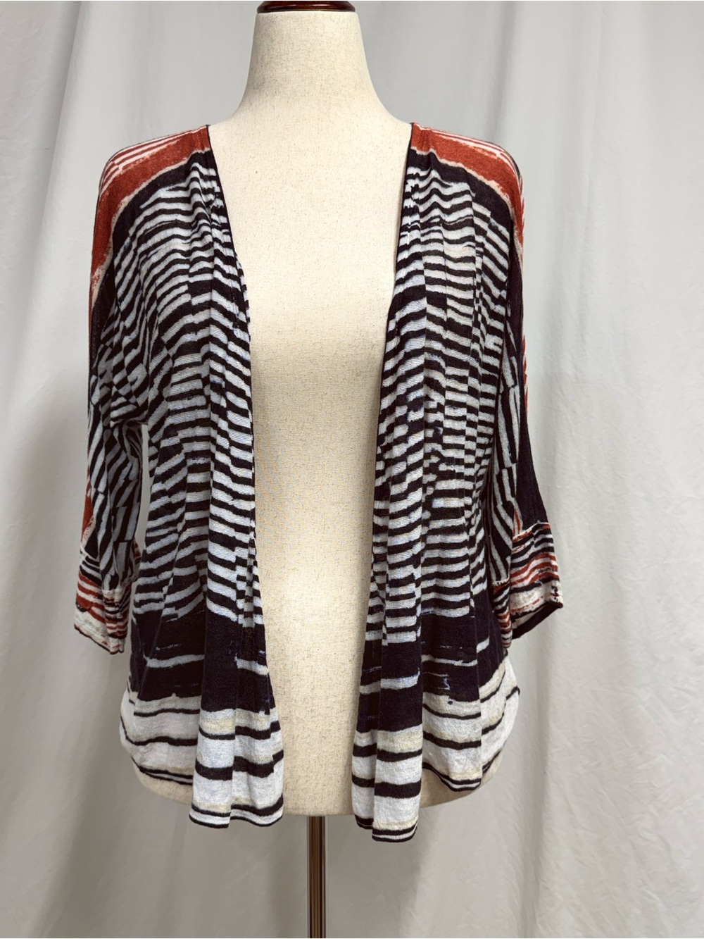 NIC+ZOE Convertible Striped Sweater Top/Cardigan in Navy, White & Rust